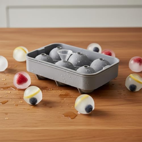 6 Gözlü Silikon Top Buz Kalıbı (18x12x5 cm) | Büyük Boy Yuvarlak Buz Küpü Yapıcı | Whiskey, Kokteyl ve İçecekler İçin | Esnek ve Kolay Çıkarılabilir (Asorti)