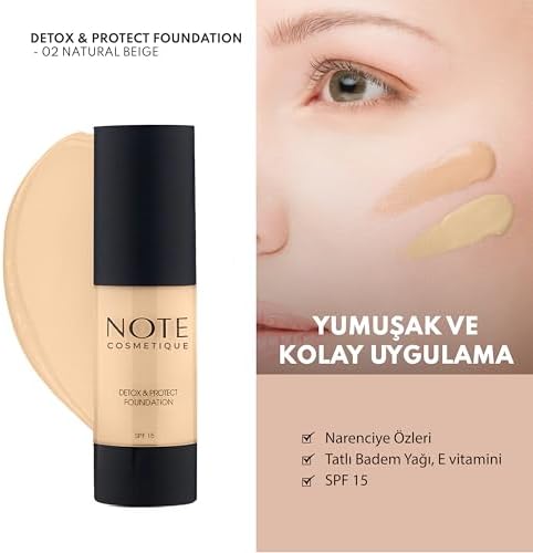 Note Detox & Protect 02 Natural Beige Canlandırıcı Etkili SPF 15 Kapatıcı Fondöten
