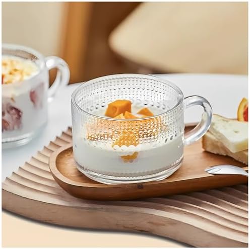 2 Adet Boncuk Desenli Kulplu Kase - Şeffaf Cam, ve Soğuk Kullanım için Büyük Kase, Meyve, Yoğurt, Yulaf, Çay ve Tatlı İçin Çok Amaçlı Kase