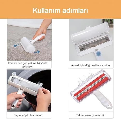 3'lü Kedi Köpek Tüy Toplama Seti Tiftik Toplayıcı Yıkanabilir Tüy Rulosu Hazneli Tüy Toplama Gırgırı Eşya Koltuk Kıyafet Tüy Temizleme Aparatı