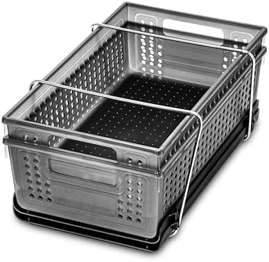 2 Katlı Düzenleyici Bölücülü - Banyo Koleksiyonu Saplı Kaydırmalı Sepetler, Yer Tasarrufu, Çok Amaçlı Depolama ve BPA İçermez, Büyük, Karbon