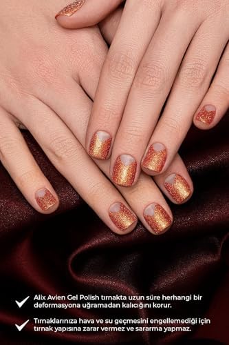 ALIX AVIEN Işıltılı Turuncu Kalıcı Oje 61-Yoğun Renk Veren Jel Oje 12 ml-Nail UV Gel Polish 61