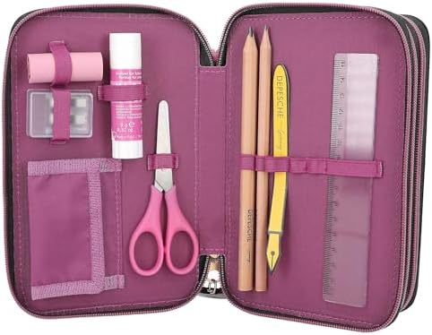 13017 Rebel - 3 bölmeli kutu, siyah, model, parıltı ve aslan derisi, renkli kalemler, cetvel, makas ve çok daha fazlası ile kutu