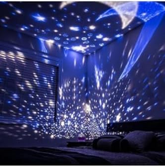 Ay ve Yıldızlı Gökyüzü Yansıtmalı Dönen Projeksiyon Gece Lambası - Çocuk Bebek Odası Çok Renkli 14 x 13