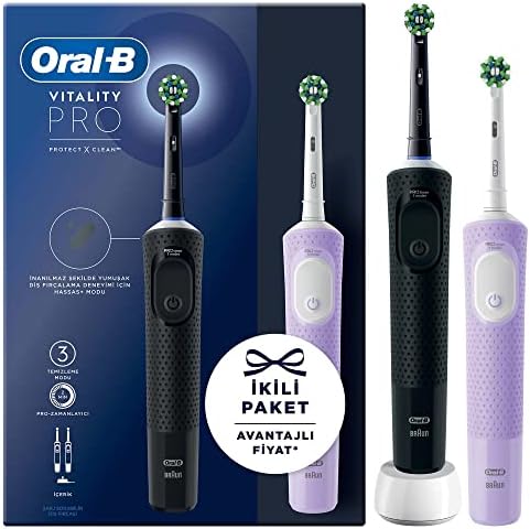 Oral-B Şarjlı/Elektrikli Diş Fırçası Vitality Pro 2'li Siyah ve Lila Avantaj Paketi