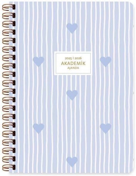 16 * 23 Spiralli Akademik Ajanda - Mavi Kalp