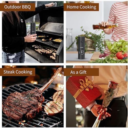 Elektrikli Tuz ve Karabiber Öğütücü, LED Işıklı Elektrikli Karabiber Değirmeni, Tek Elle Çalıştırma, Ayarlanabilir Öğütme Kalınlığı, Pil Dahil Değildir (Siyah)