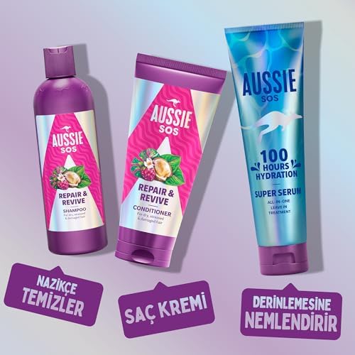 Aussie SOS Repair & Revive Kuru, Yıpranmış ve Hasar Görmüş Saçlar için Saç Kremi 350ml