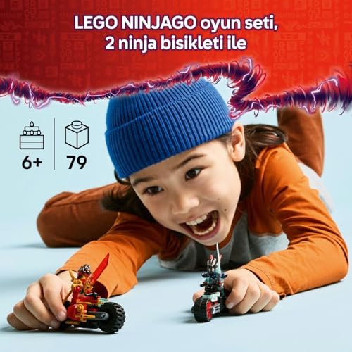 Kai’nin Motosiklet Hız Yarışı 71838-6 Yaş Üzeri Kız ve Erkek Çocuklar için Kai'nin Yarış Motosikleti ile İfrit Motosikleti ve 2 Minifigür İçeren Yaratıcı Oyuncak Yapım Seti (79 Parça)