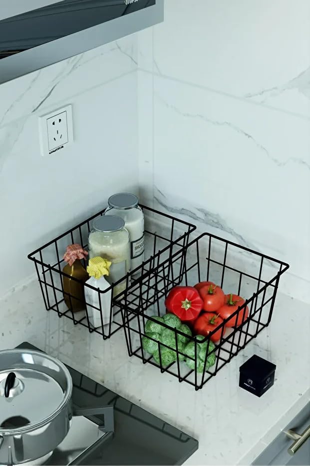 2'li Büyük Boy Lüks Sepet Mutfak Düzenleyici Banyo Organizer Tel Sepet Metal Organizer Meyve Sepeti
