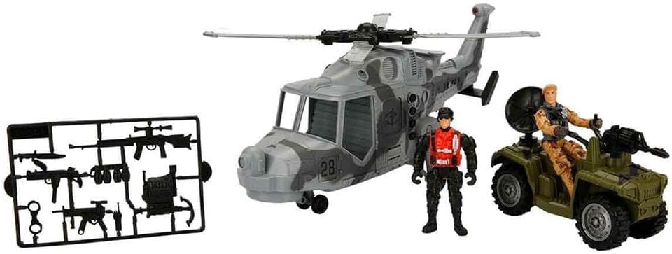 7076 SUN-JDN-HRO-Asker Set 1Araç 1Helikopter 2Figür 12 Parça Sesli Işıklı -