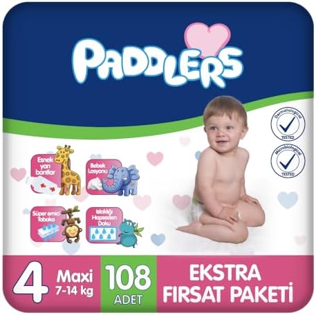 Paddlers Bebek Bezi 4 Numara Maxi 108 Adet (7-14 Kg) Ekstra Fırsat Paketi