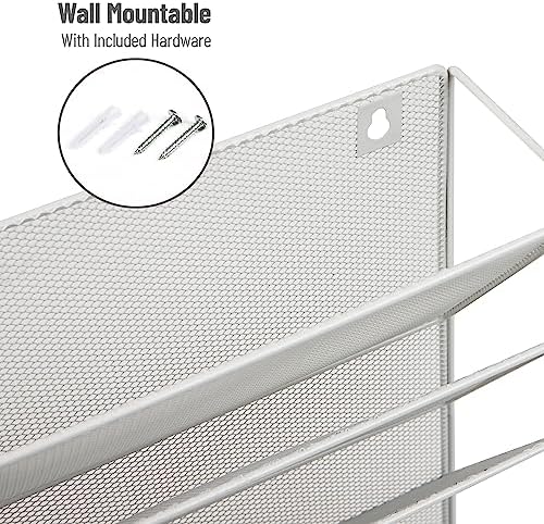 Reader MAGSTACK-WHT File 4 Cepli Dikey Masa Düzenleyici, Banyo, Ofis, Giriş Yolu için Duvara Monte Gazete ve Dergi Rafı, 12,75 (U) x 4,25 (G) x 16 (Y) inç, Beyaz 6 Comp