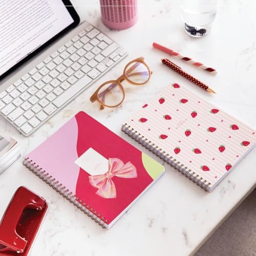 A5 Spiralli Karton Kapak 2’li Set Çizgili Okul Defteri 80 yaprak, Ders Programlı Çilek