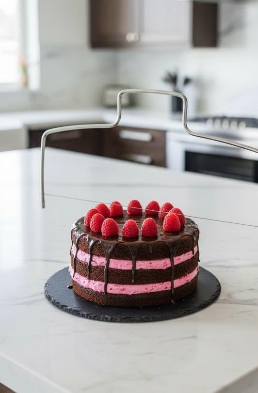 Profesyonel Paslanmaz Çelik Pasta Kesici – 2 Katlı Pasta ve Kek İçin Ayarlanabilir Kesme Aparatı, Düzgün Dilimleme Aracı