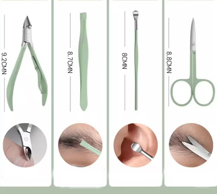 18 Parça Su Yeşili, Mıknatıslı Özel Kutuda Cam Törpülü Paslanmaz Çelik Manikür Pedikür Bakım Seti