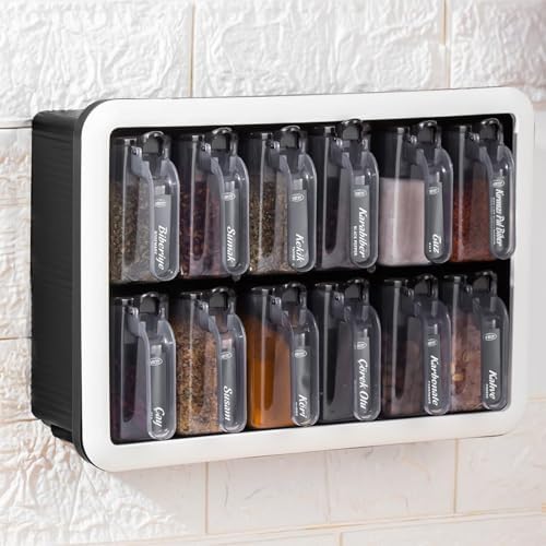 Kendinden Yapışkanlı Baharatlık Seti, 12'li, Kaşıklı Kapaklı,Etiketleri ile Gönderilir Siyah Beyaz,