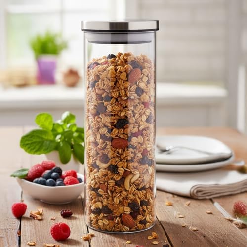 1000ml Vakumlu Metal Kapaklı Borosilikat Cam Kavanoz (8.5cm*20cm) 1 Adet