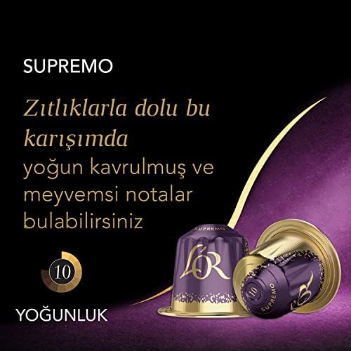 L'OR Supremo, Core Collection, Yoğunluk 10, Yoğun Kavrulmuş ve Meyvemsi Notalar Espresso Kapsülleri, 10 Adet