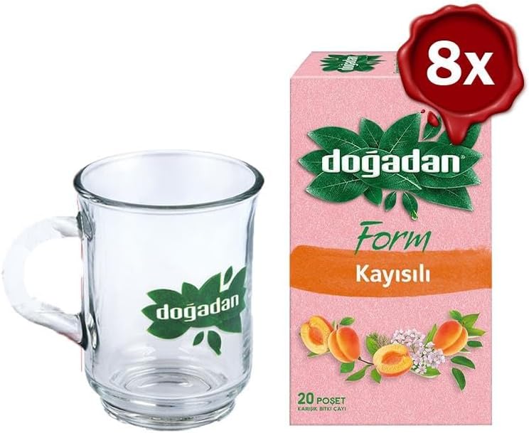 Doğadan Form Çay Kayısılı 20'li x 8 ve Doğadan Cam Bardak Hediyeli