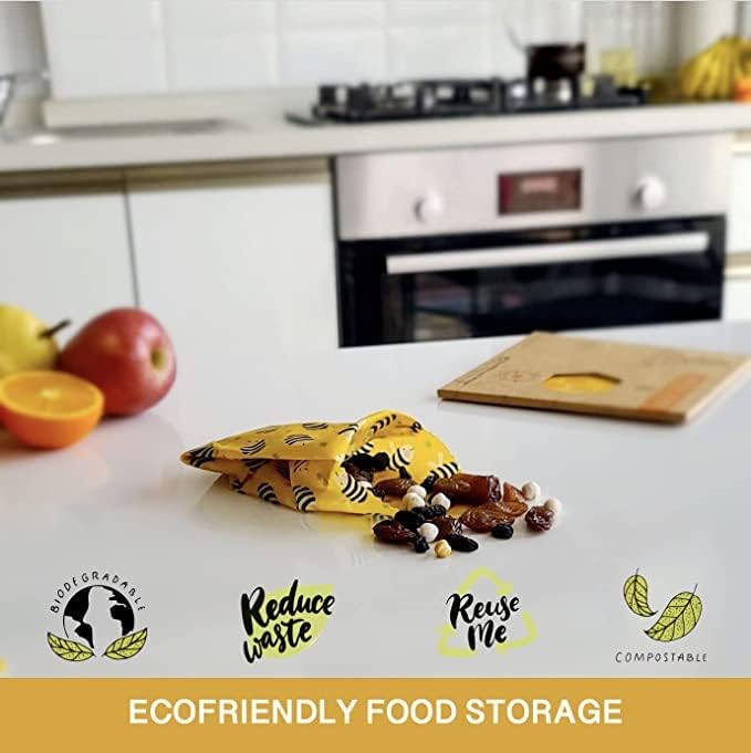 Gıda Sargısı - Plastik ve Silikonsuz – Arı ile Sarma Levhaları - Yeniden Kullanılabilir - Çevre Dostu Gıda Saklama Çözümü - Sıfır Atık - Ekmek ve Sandviç Sargısı - Sürdürülebilir Hediyeler Yeniden Kullanılabilir Gıda Sargıları Çeşitli Pakette, 3'lü Medium