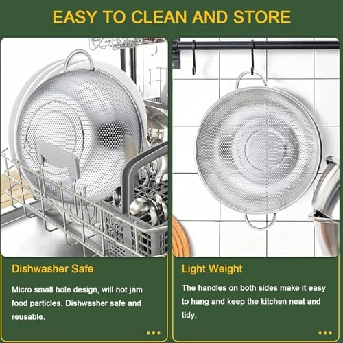 Paslanmaz Çelik Ayaklı Çift Kulplu Süzgeç – Mutfak İçin Metal Sebze, Meyve ve Pirinç Yıkama Süzgeci, Dayanıklı Ayaklı Metal Süzek (28 Cm)