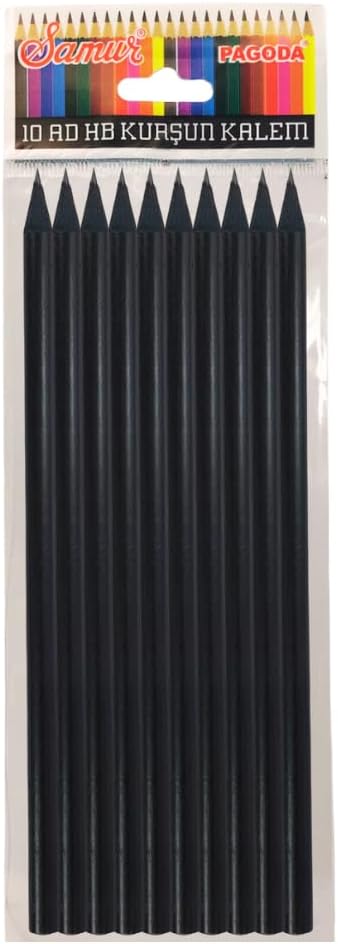 Siyah Lata Yuvarlak Kurşun Kalem Seti, 10 Adet