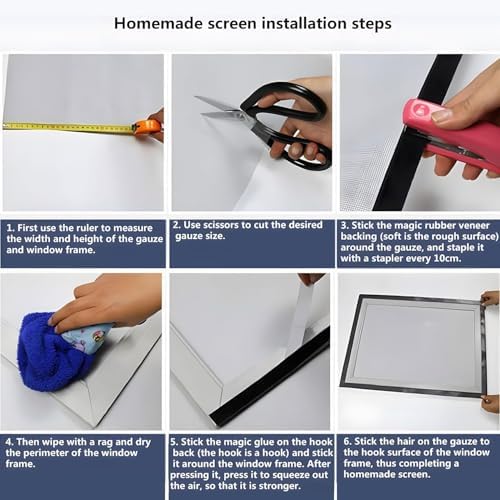 Xspring Pencere Sineği, Kendinden Yapışkanlı 1x1m Sineklik Teli, Sivrisinek ve Böcekler İçin Pencere Ağ File, Patio ve Pencereler İçin Velcro Bantlı