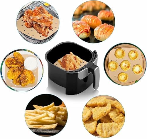 Hava fritöz kağıdı, 200 adet yapışmaz yağ geçirmez su geçirmez kağıt, gıda grade hava fritöz için, kızartma, pişirme, fırınlama için (Ahşap renk, 16.5 cm)