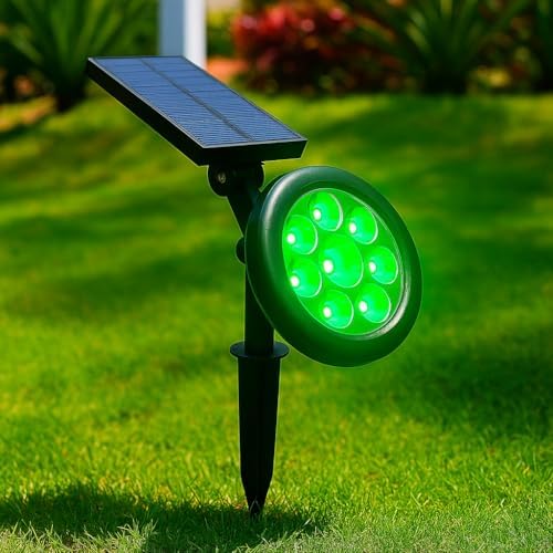 18W Solar Bahçe Aydınlatma Lambası - 9 LED Yeşil Işık, 200 Lümen, IP65 Su Geçirmez, Güneş Enerjili Kazıklı veya Duvar Montajlı Çim Armatürü