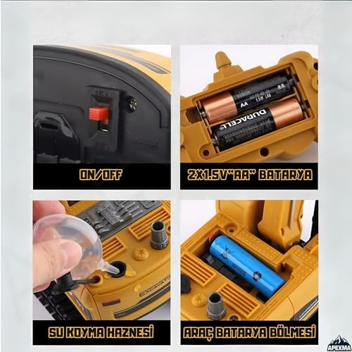 Oyuncak 2.4GHz Uzaktan Kumandalı Şarjlı Işıklı Buhar Atan Paletli Hareketli Kepçeli Rc Ekskavatör