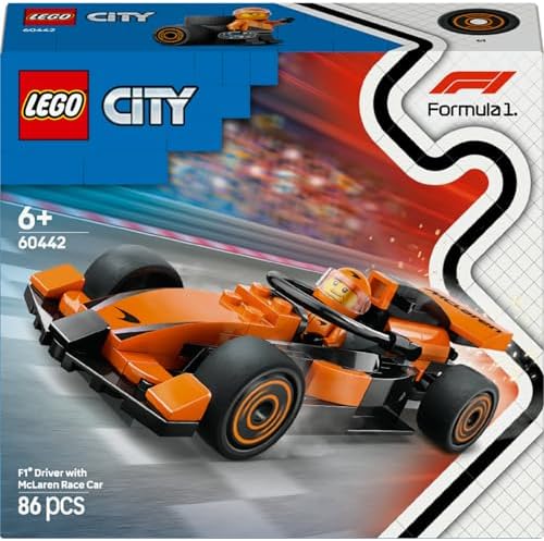 City McLaren Yarış Arabalı F1 Sürücüsü 60442-6 Yaş ve Üzeri Çocuklar için Mini Yarış Arabası İçeren Yaratıcı Oyuncak Yapım Seti, Doğum Günü Hediyesi (86 Parça)