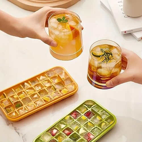 2 Katlı Buz Kalıbı Saklama Kabı Seti, Kürekli, 64 Bölmeli (Sarı)