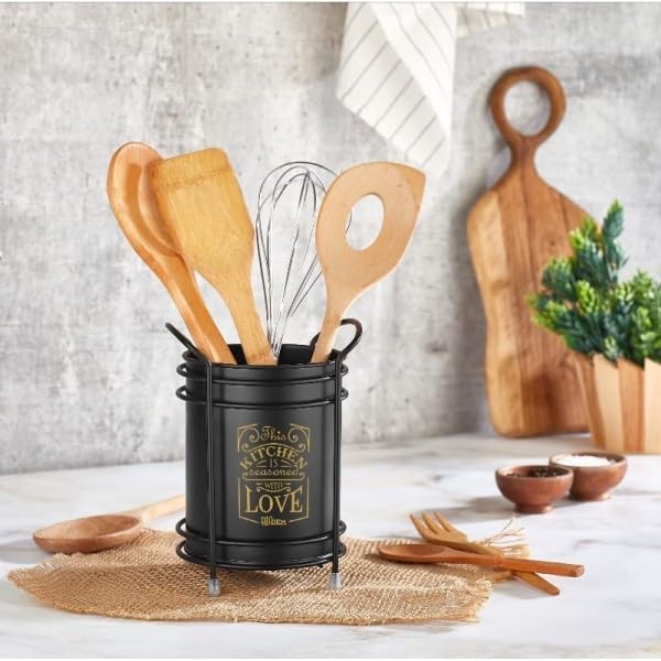 5DM-Tezgah Üstü Standlı Dekoratif Siyah Metal Kaşıklık