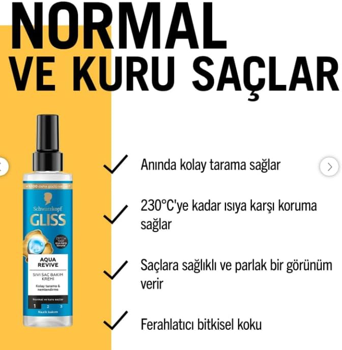 Gliss Aqua Revive Nemlendirici Sıvı Saç Bakım Kremi 200 ml