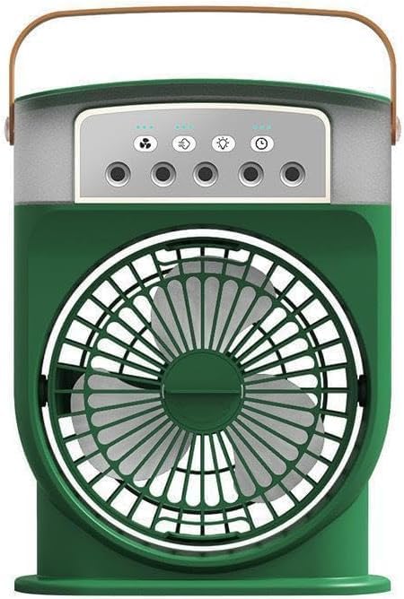 Şarjlı Mini Buharlı Hava Soğutucu, Taşınabilir Portatif Mobil Sulu Klima, 3 Rüzgar Hızı, 3 Sis Modu, Buzlu Vantilatör 5 Sprey Delikli ile LED Işıklı 26cm x 20cm - CRV-002 (CRV-002 - Yeşil)