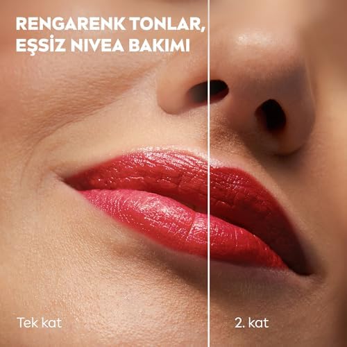 NIVEA SPF30 Kırmızı Renkli Dudak Bakım Kremi,4,8gr,24 Saat Nemlendirme,E Vitamini,Organik Badem Yağı,Shea Yağı,Dudak Ve Yanaklar İçin,Allık Etkisi,Mineral Yağı Bulunmaz