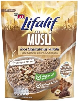 Eti Lifalif İnce Öğütülmüş Yulaflı Fındıklı, Kakao Çekirdekli, Kakaolu Müsli 250 g