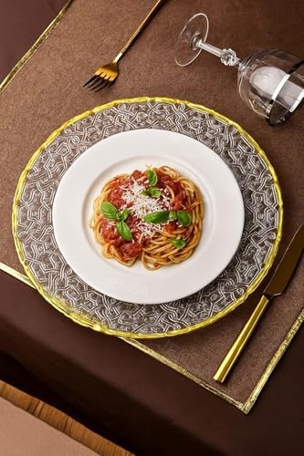 Altın Detaylı Yuvarlak Cam Supla – 33 Cm Servis Ve Dekor Tabağı