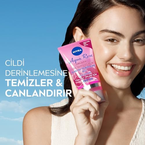 NIVEA Aqua Rose Organik Gül Suyu İçeren Makyaj Temizleme Jeli 150 ml, Nemlendirici, Canlandırıcı