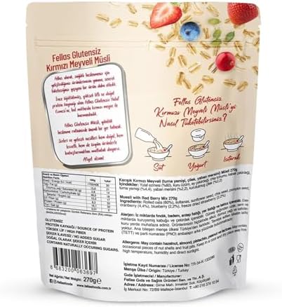 Fellas Glutensiz Müsli, Kırmızı Meyveli, 270gr