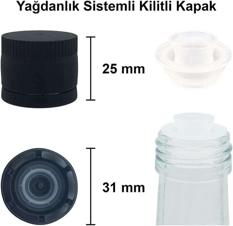 1000 ml Şeffaf Ve Yeşil Maraska Yağdanlık Kapaklı Ve Kapüşonlu 1000 Cc Köşeli Cam Şişe 2 Adet