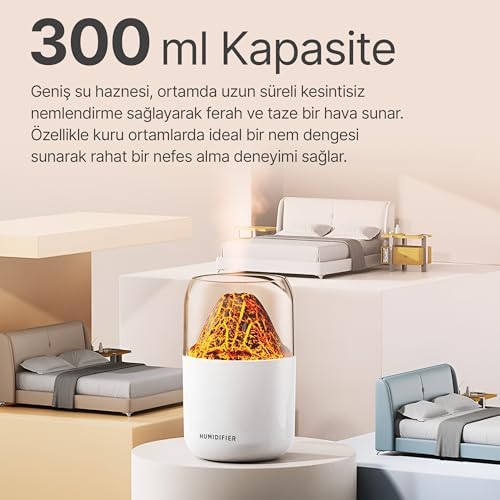 Yanardağ Tasarım Işıklı ve Fonksiyonlu, Ferahlatıcı ve İdeal Nem Dengeleyici, Sessiz Çalışma Özellikli Taşınabilir Oda Nemlendirici