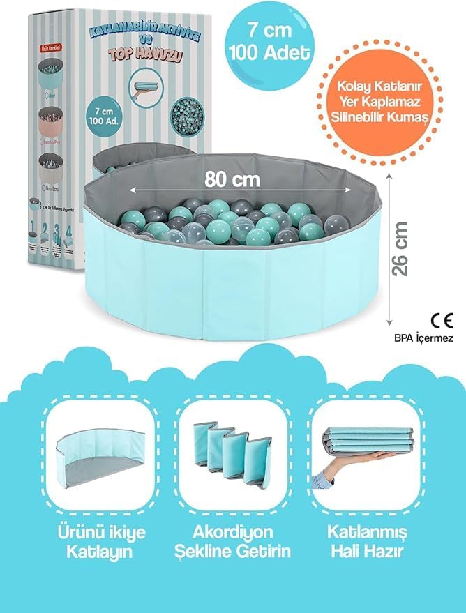 Akordeon Katlanabilir Oyun Alanı 7 Cm 100 Toplu - Mint