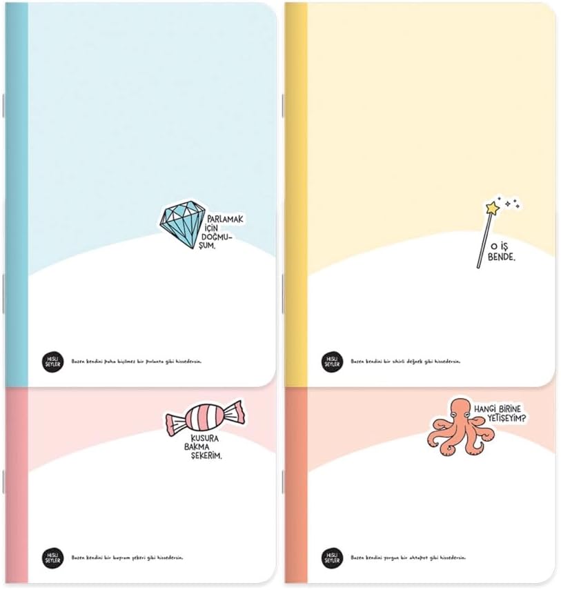 18,5x26 80 Yaprak Kareli Tel Dikişli Kuşe Kapak Stickerli Defter