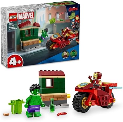 | Motosikletli Iron Man ve Hulk 76287-4 Yaş ve Üzeri Süper Kahraman Sevenler İçin Avengers Minifigürleri İçeren Yaratıcı Oyuncak Yapım Seti (68 Parça)
