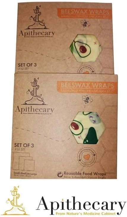 Gıda Sargısı - Avakado Desenli-Organik– Yeniden Kullanılabilir - Çevre Dostu - Sıfır Atık - Ekmek ve Sandviç Sargısı - Sürdürülebilir- Yeniden Kullanılabilir, 3'lü Set (S,M,L)