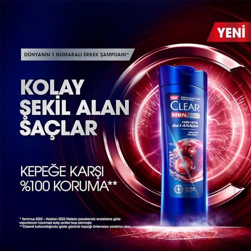 Clear Men Kepeğe Karşı Etkili Şampuan Hızlı Stil 2'si 1 Arada Kolay Şekil Alan Saçlar 350 ml Mavi