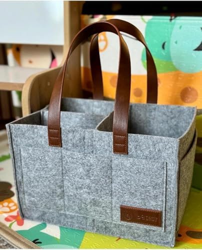 Deri Kulplu Keçe Çanta - Anne Bebek Düzenleyici – Bebek Bakım Keçe Organizer - Gri