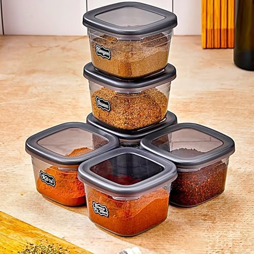 6 Adet Square Etiketli Baharatlık Takımı - 550 ml - 6'lı Kare 0.55 Lt